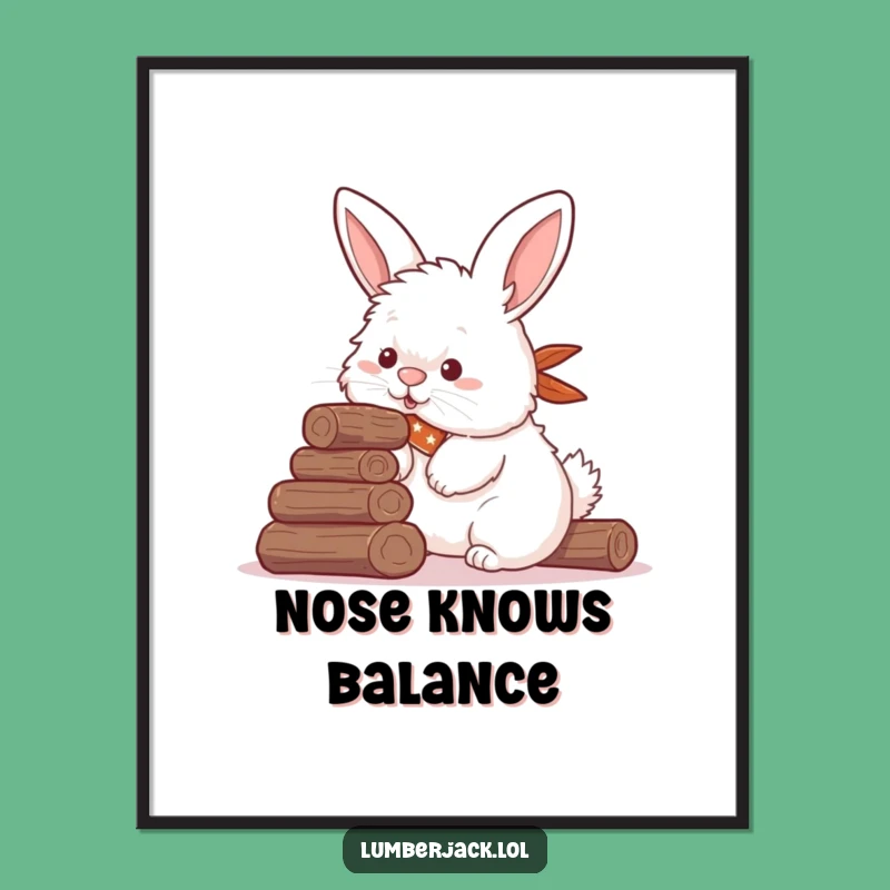 Funny Rabbit Log Stacker Digital Art - Instant Woodland Whimsy Download