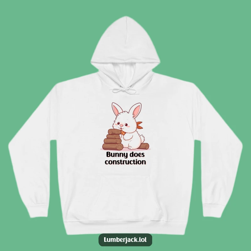 Funny Rabbit Log Stacker Hoodie - Cozy & Comical Woodland Animal Apparel