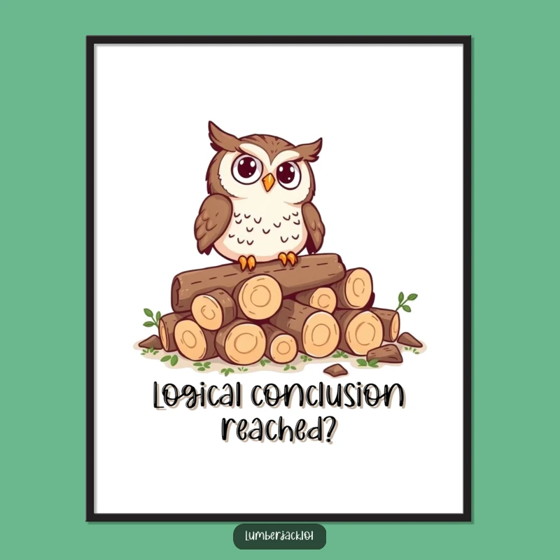 Funny Free Printable Wall Art: Perplexed Owl on Logs, Whimsical Downloadable Art Decor