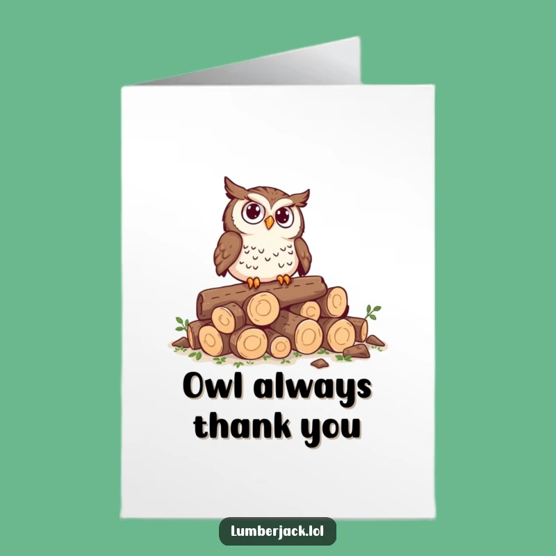 Free Printable Thank You Card: Perplexed Owl on Logs, Quirky DIY Downloadable Gift